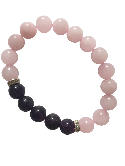 Bracelet"amour spirituel" en quartz rose et amethyste