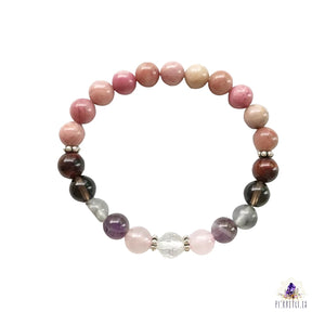 Bracelet bien être de l'amour en rhodonite, quartz rose, cristal et amethyste