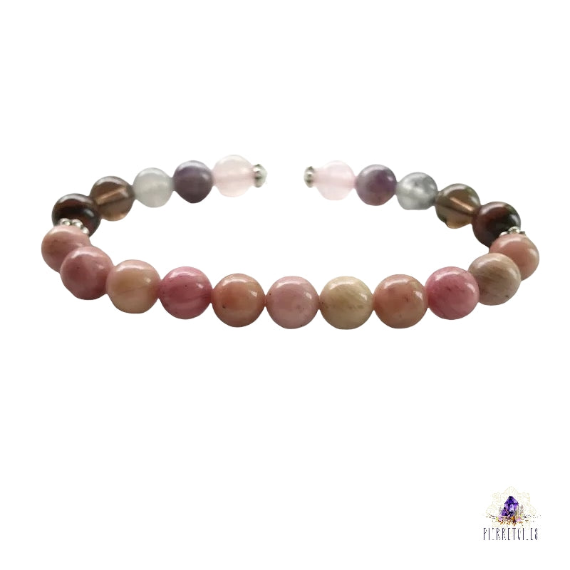Bracelet bien être de l'amour en rhodonite, quartz rose, cristal et amethyste