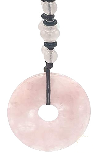 Donut ou PI Chinois Quartz Rose (4cm) AVEC PERLES quartz rose et grenat