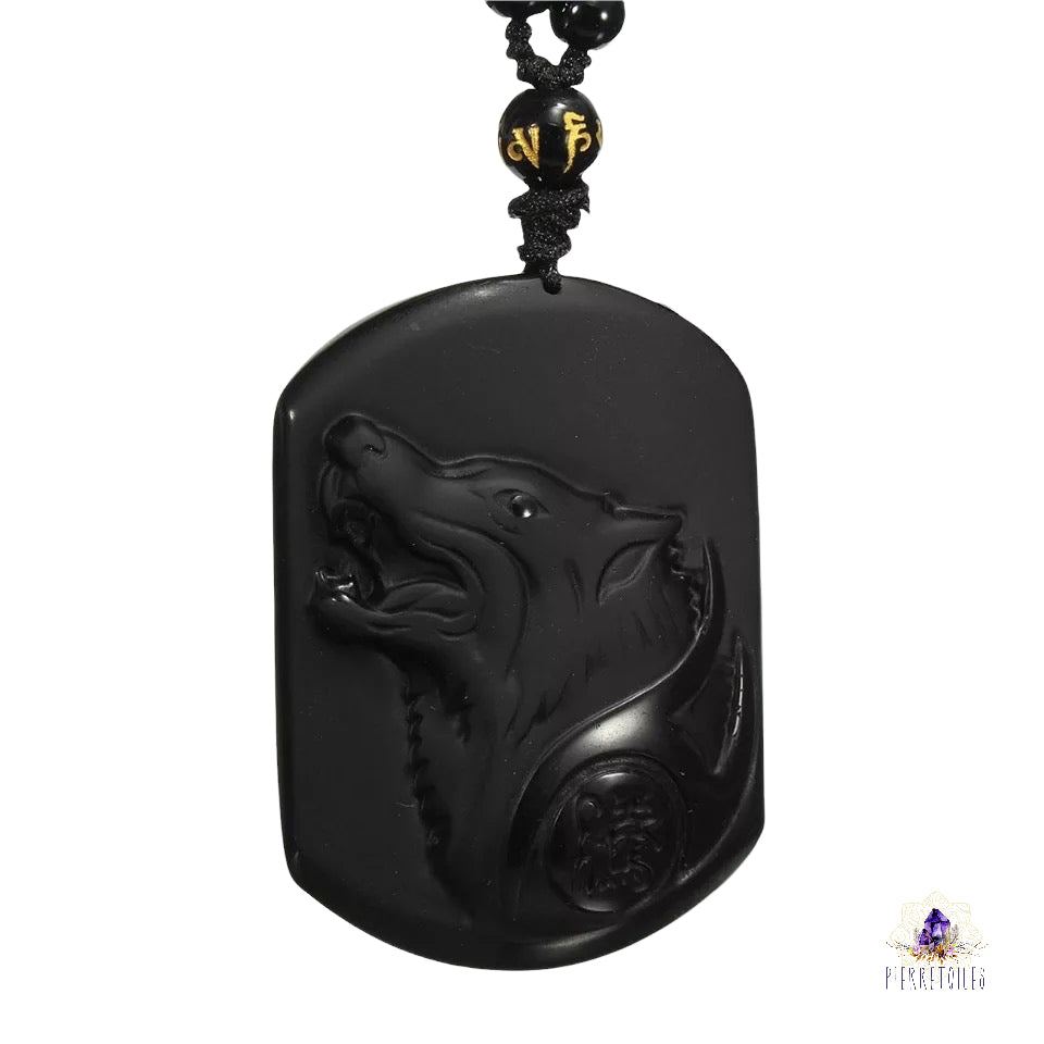 collier" loup" en obsidienne noire (verrredragon) game of throne