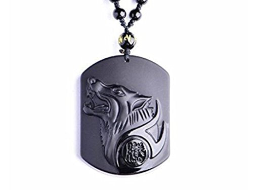 collier" loup" en obsidienne noire (verrredragon) game of throne