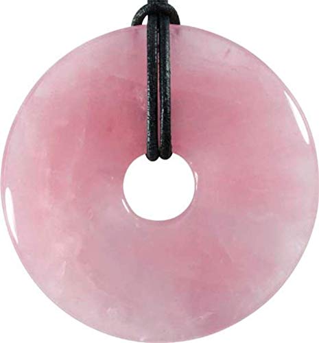 Donut ou PI Chinois Quartz Rose (4cm) Qualité AA+(avec cordon cuir)