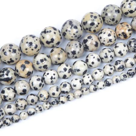 PIERRETOILES Fil de perles environ 40 cm DIY , Fabrication de Bracelet Loisirs Créatif Kit de Fabrication Bijoux Perles naturelles (jaspe Dalmatien, 8mm)