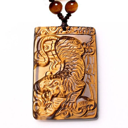Collier pendentif Lion en Oeil de tigre,chance et protection