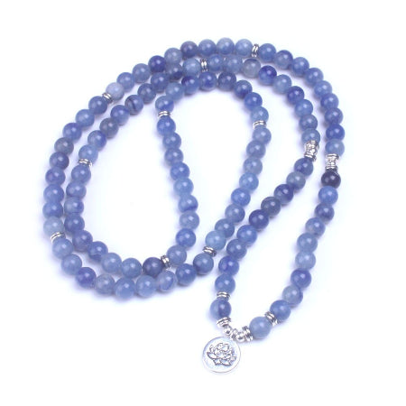 Bracelet Mala Lotus de 108 perles en Aventurine Bleue