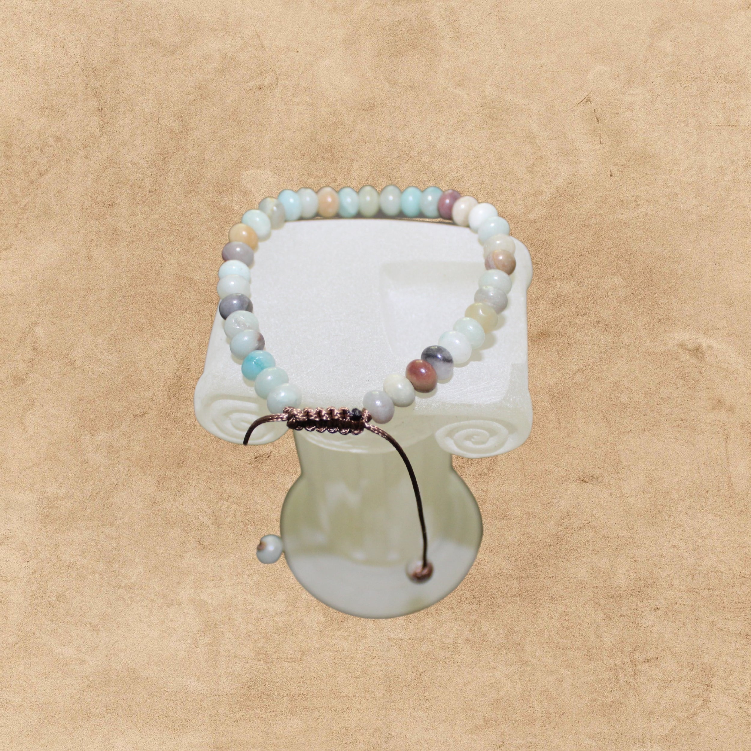 Mini Bracelet "énergie"en Amazonite perles forme boulier 4 mm réglable par lacet réglable