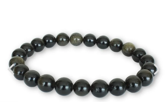 Bracelet Obsidienne dorée pierre de protection Perle de 8 mm, bracelet pour homme et femme , pierre naturelle