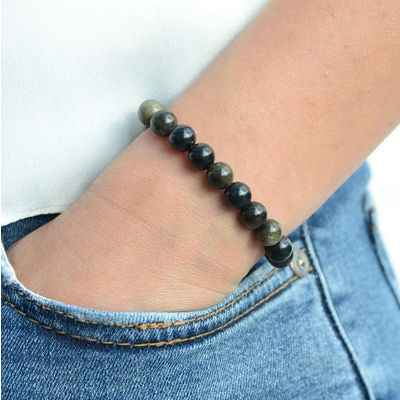 Bracelet Obsidienne dorée pierre de protection Perle de 8 mm, bracelet pour homme et femme , pierre naturelle