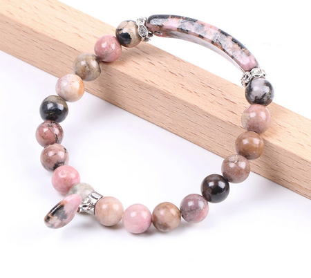 Bracelet Energie du Coeur en Rhodonite pour Femme, Yoga Chakra Perles d'Énergie Protection Bracelet avec Cœur Pendentif - Rhodonite