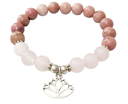 Bracelet" un amour de Lotus" quartz rose et Rhodonite